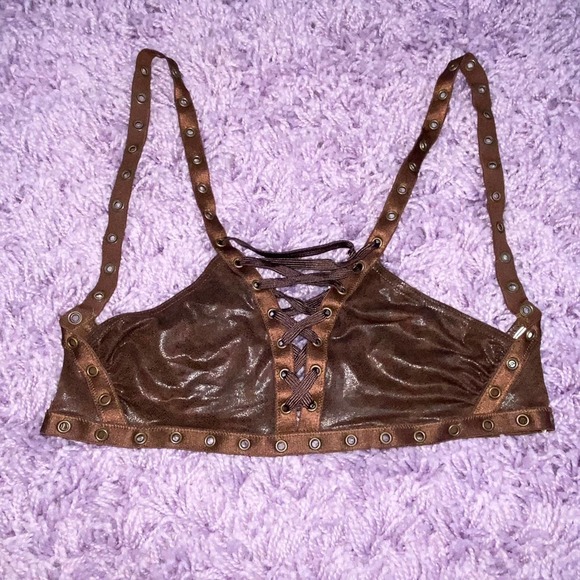 *SOLD* NWT Galliano Christian Dior VTG 2003 Brown Faux Leather Lace Up Bikini - Picture 12 of 12